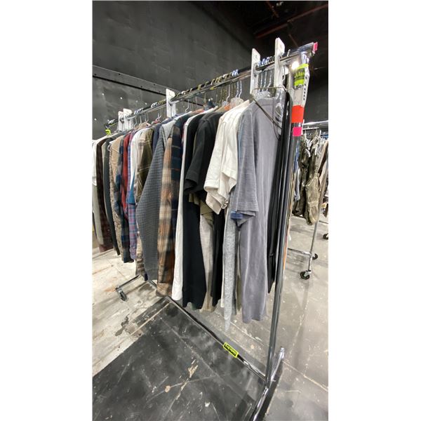 LARGE GROUP OF ASSORTED PRODUCTION COSTUME ITEMS- TSHIRTS, LONG SLEEVE SHIRTS, BUTTON UPS, SWEATERS