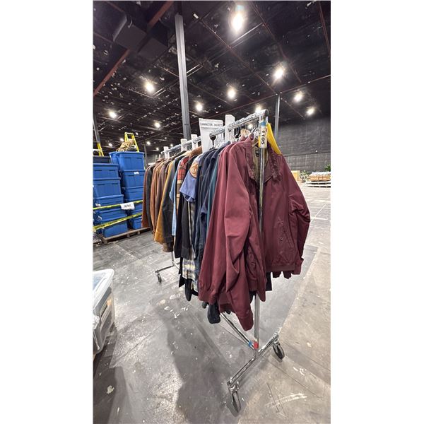LARGE GROUP OF ASSORTED PRODUCTION COSTUME ITEMS- ASSORTED STYLE JACKETS & VESTS *RACK NOT INCLUDED*