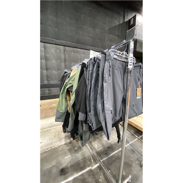 LARGE GROUP OF ASSORTED PRODUCTION COSTUME ITEMS- WETSUITS, DRYSUITS, SPORT PANTS *RACK NOT