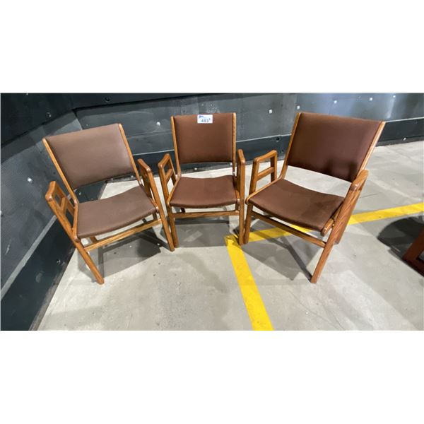 3 VINTAGE WOOD FRAMED CHAIRS