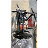 Image 4 : PALLET OF 6 BLACK ROUND BAR TABLES- 4 ARE BAR HEIGHT & MISSING TOPS