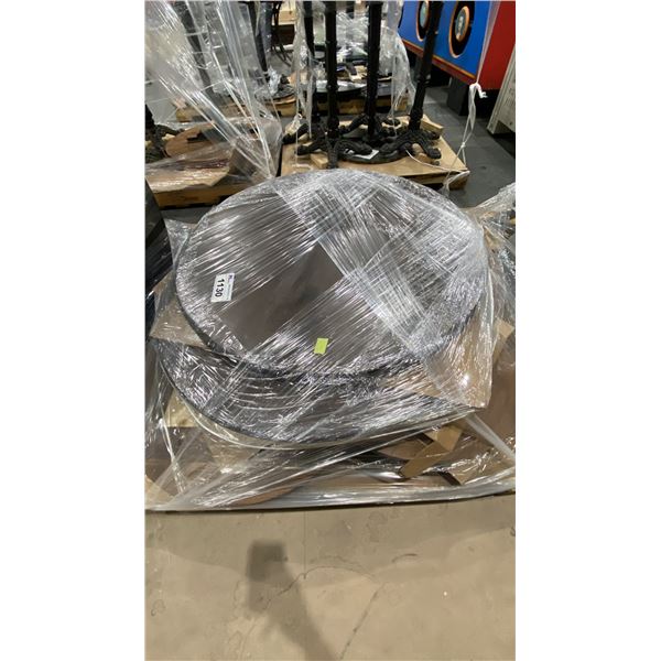 PALLET OF ASSORTED DARK WOOD ROUND TABLE TOPS