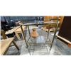 Image 3 : WOODEN BENCH WITH GOLD FRAMED GLASS SERVING CART & WICKER DECOR