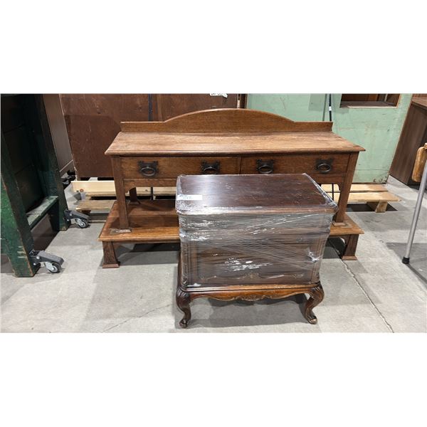 2 DRAWER HALL TABLE ON RISER & ANTIQUE STYLE NIGHTSTAND