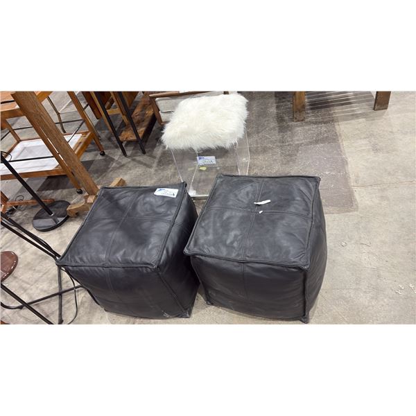 2 BLACK PUFF SEATS & MOBILE OTTOMAN