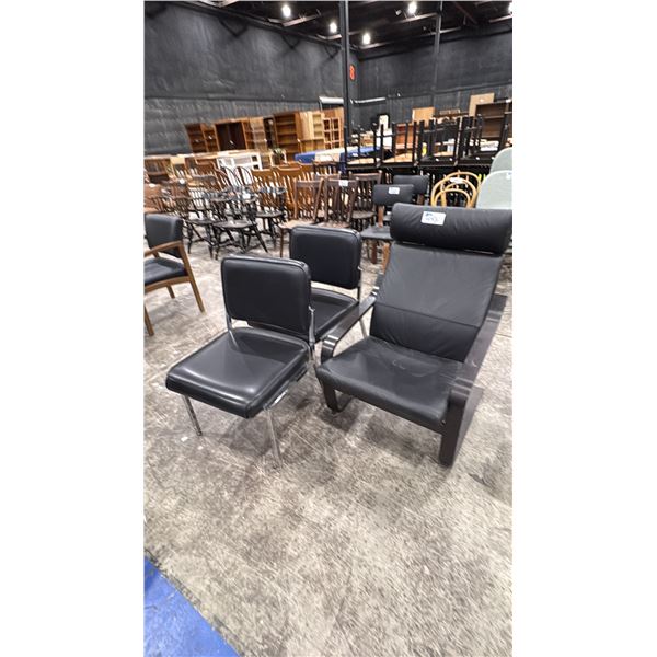 3 BLACK PADDED CHAIRS