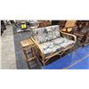 Image 2 : VINTAGE RATTAN LOVESEAT WITH FLORAL CUSHIONS & SMALL END TABLE