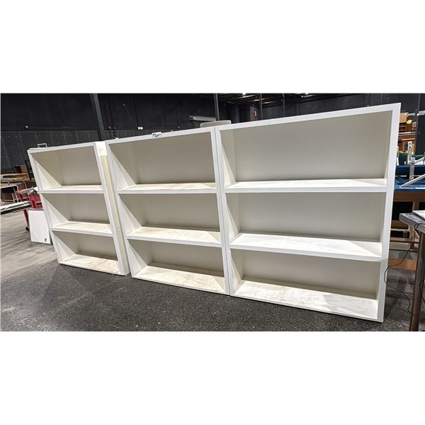 3 WHITE WOODEN BOOKSHELVES & ASSORTED COUNTERTOP PIECES
