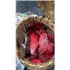 Image 3 : 2 BOXES OF RUG PADS, WICKER STORAGE BASKET WITH BLANKETS, PILLOW & BIN OF RIBBON