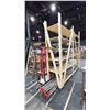 Image 1 : LARGE WOOD 6 TIER MOBILE STORAGE UNIT WITH ASSORTED METAL RODS, TUBING & METAL STANDS