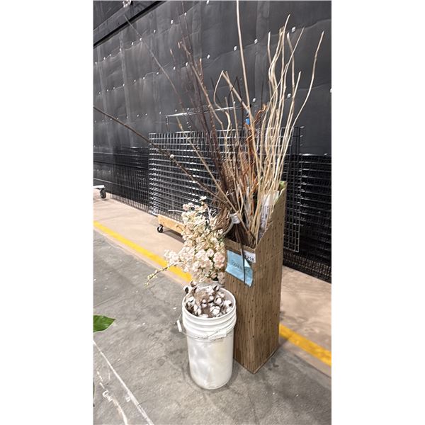 GROUP OF ARTIFICIAL FLOWERS & DECOR STICKS