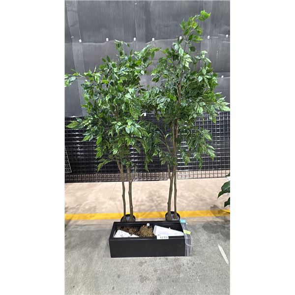 2 ARTIFICIAL DECORATIVE TREES & SMALL PLANTER