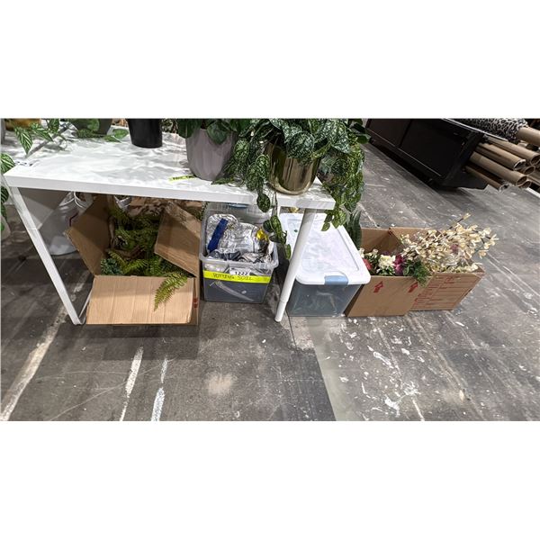 5 BOXES OF ASSORTED ARTIFICIAL PLANTS, FLOWERS, SOIL & VASES
