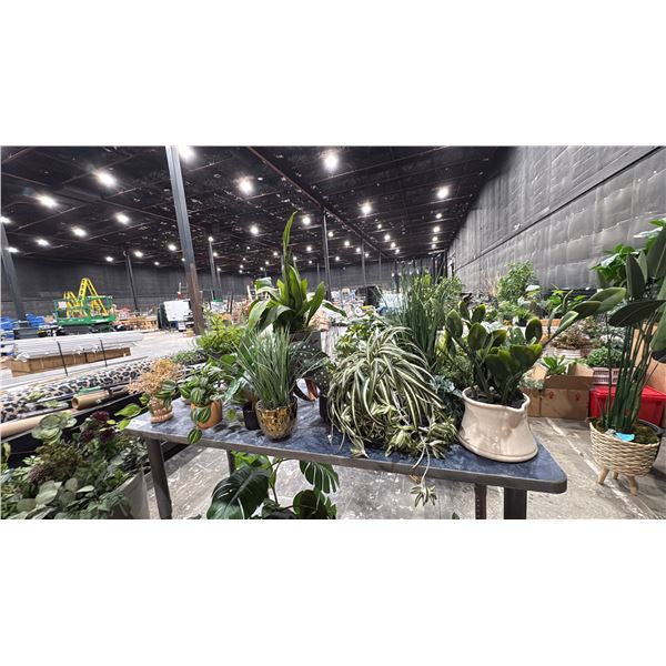 METAL MOBILE TABLE WITH ASSORTED ARTIFICIAL PLANTS *ITEMS ON GROUND NOT INCLUDED*