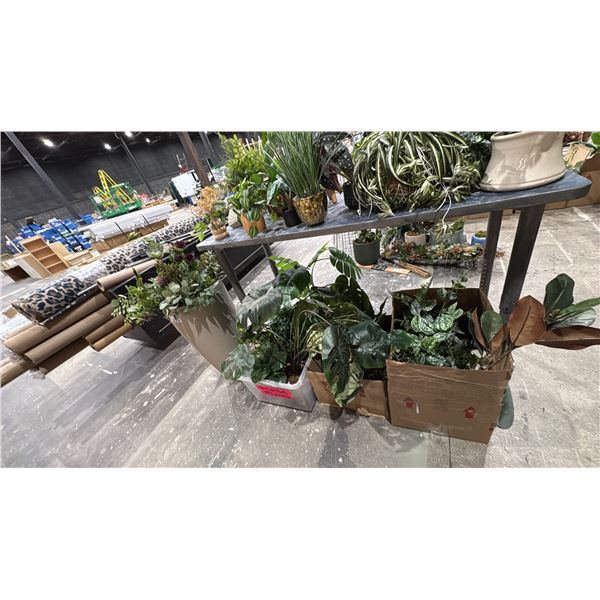 3 BOXES OF ASSORTED ARTIFICIAL PLANTS & LARGE PLANTER WITH ARTIFICIAL PLANTS