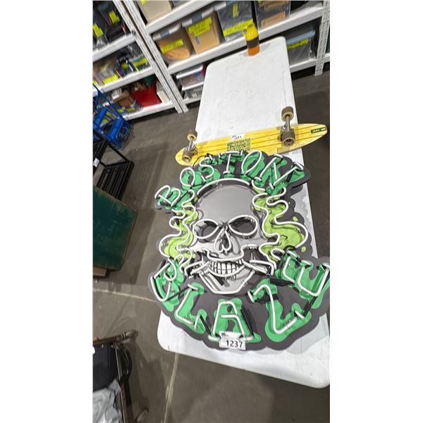 "BOSTON BLAZE" SKULL NEON SIGN WITH SKATEBOARD