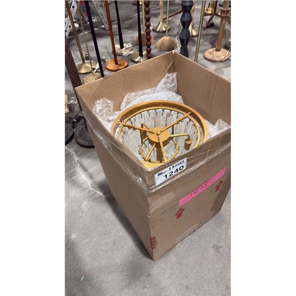 LARGE GOLD COLOURED CHANDELIER WITH CRYSTALS *3 BOXES TOTAL*