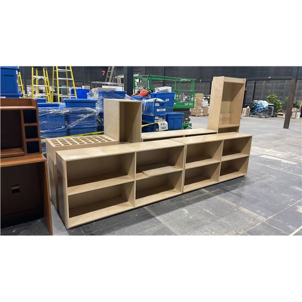 LARGE ASSORTMENT OF LIGHT WOOD OFFICE FURNITURE