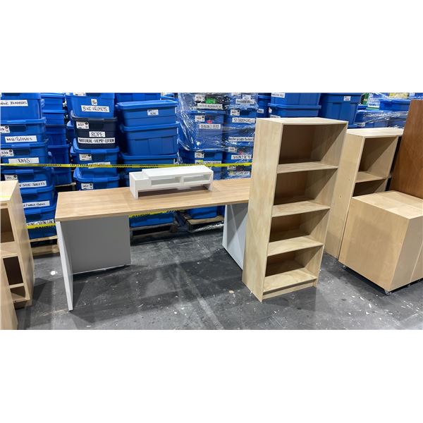 DESK, PINE BOOKSHELF AND ORGANIZER