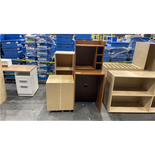 BOOKSHELF, DESK AND SMALL MOBILE STORAGE CONTAINER
