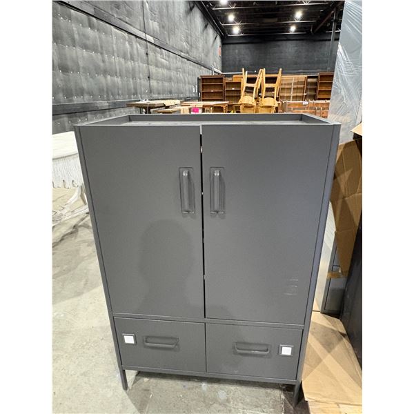 GREY METAL 2 DOOR, 2 DRAWER STORAGE CABINET