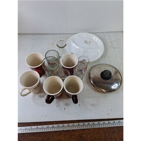 Assorted Glass Cups, Ceramic Cups, Metal Lid, Plastic Serving Tray