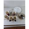 Image 1 : Assorted Glass Cups, Ceramic Cups, Metal Lid, Plastic Serving Tray