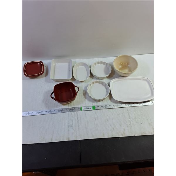 Assortment of Ceramic Bowls, Trays, and Pot with Lid