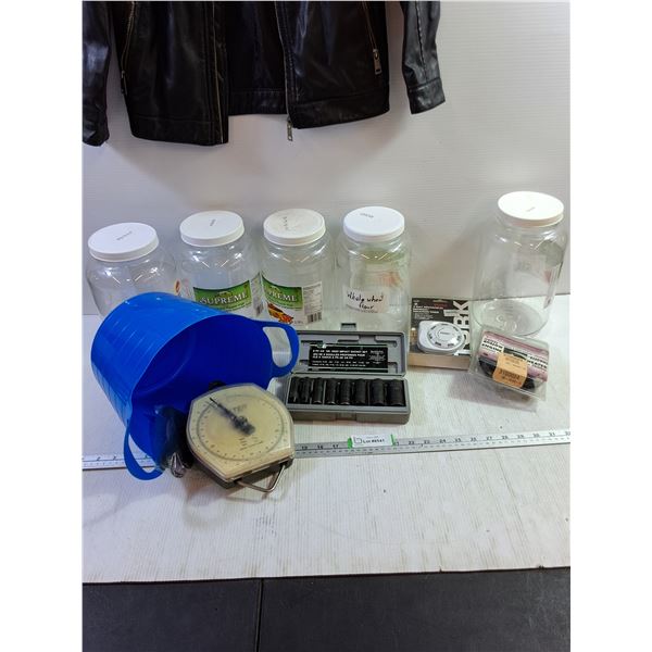 Plastic Jars, Deep Impact Sockets,  Vacation Timer, Engine Heater, Used Youth Jacket