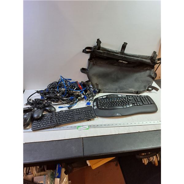 Assorted Electronics,  (2) Keyboard, (5) Mouse, Cables, Bag