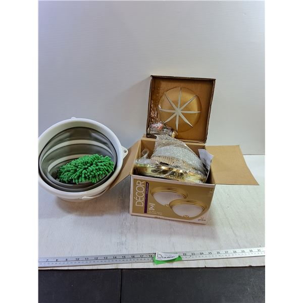 Collapsible Bucket, Sponge, Ceiling Light New In Box
