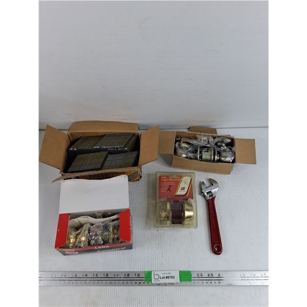 Bostitch Framing Nails, Assorted Door Locks, Adjustable Wrench