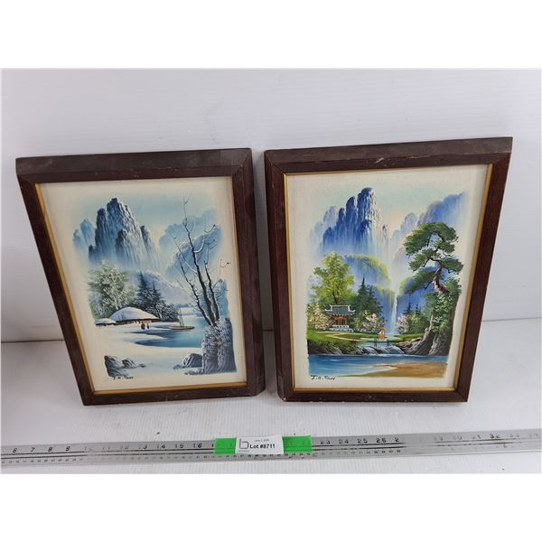 (2) Wood Framed Wall Art Paintings 14" x 11"