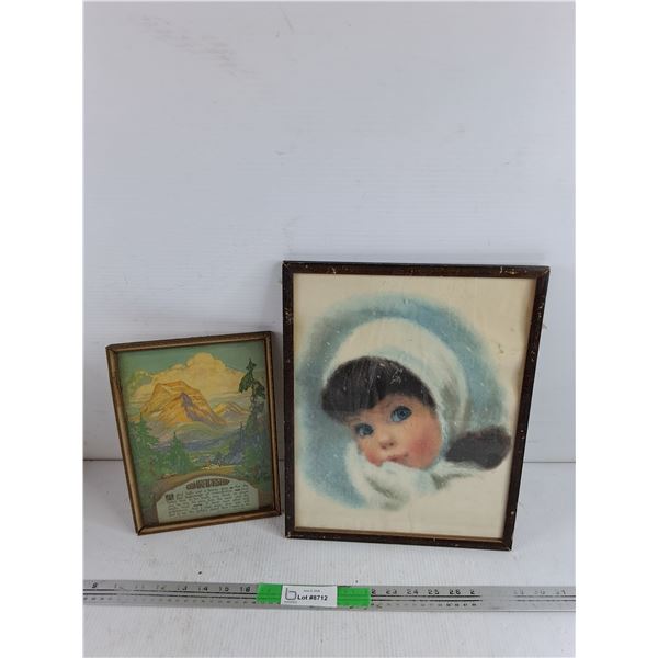 (2) Wood Framed Wall Art Prints 11" x 8", 15" x 12"