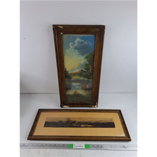 (2) Framed Wall Art Paintings 24" x 9"