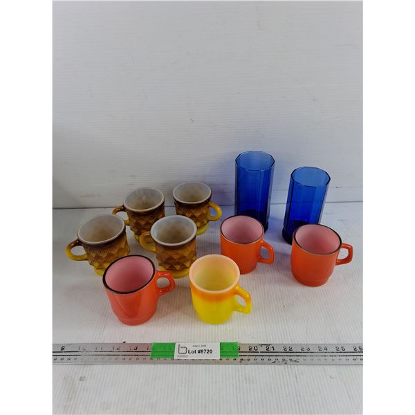 Fire King Milk Glass Mugs & Cobalt Blue Glasses