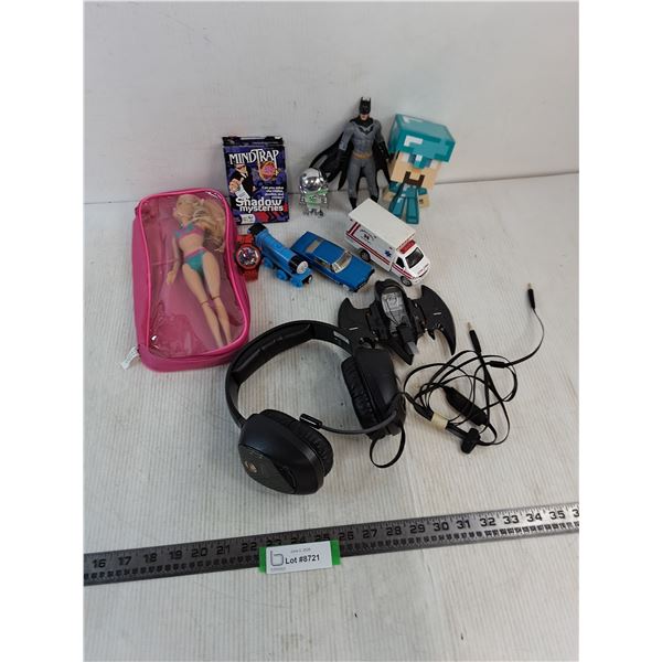 Assorted Toys, Mindtrap Card Game, Soundblaster Headphones