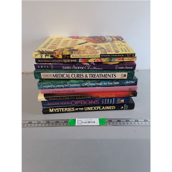 (9) Hardcover Books- Cooking, Medical Cures, Guitar, Misc. Can't Ship