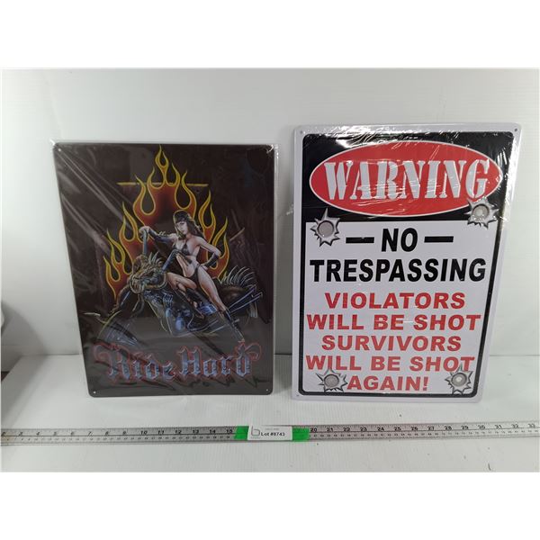 No Trespassing & Motorcycle Metal Signs Up to 16.75" x 12"