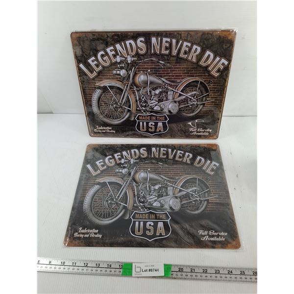 (2) Legends Never Die Metal Signs 15.75" x 11.75"