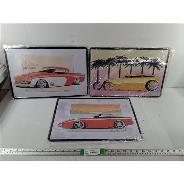 (3) Vintage Style Car Metal Signs 16.5" x 10.75"