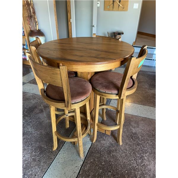 Wood Bar Height Table with 4 Swivel Chairs