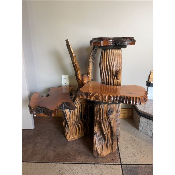 Hand-Carved Wood Multi-Level Accent Table