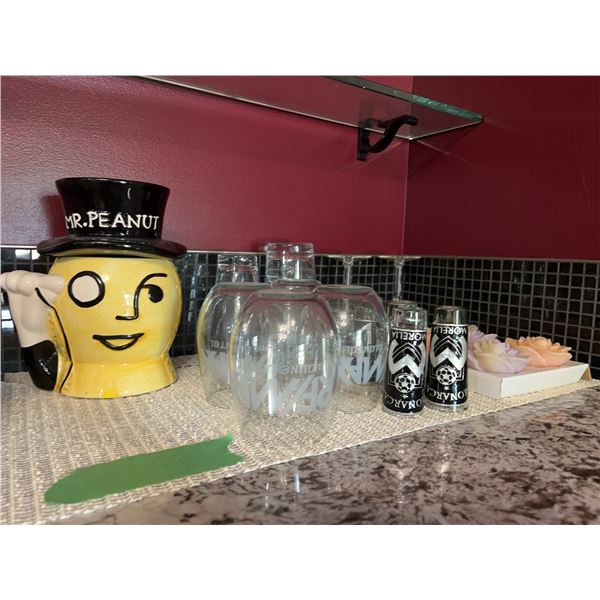 Mr. Peanut Ceramic Pitcher and Barware Lot