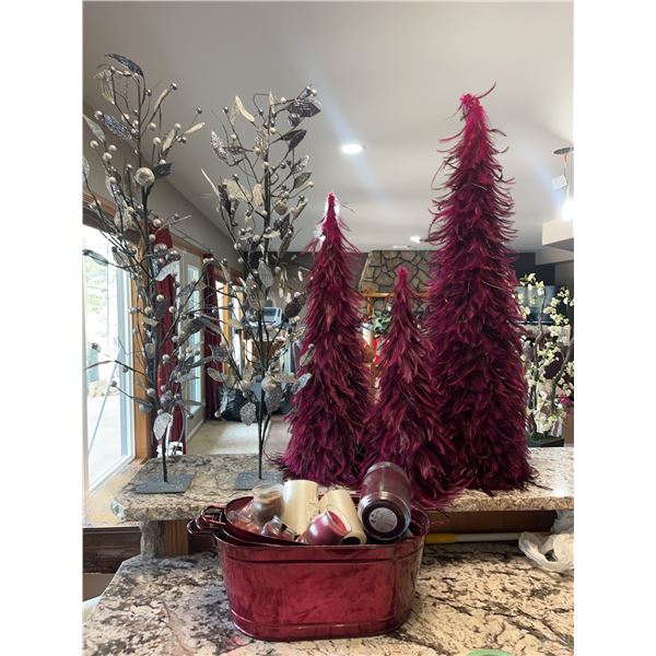 Decorative Feather Trees and Candles