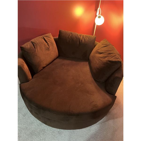 Oversized Brown Circular Upholstered Chair