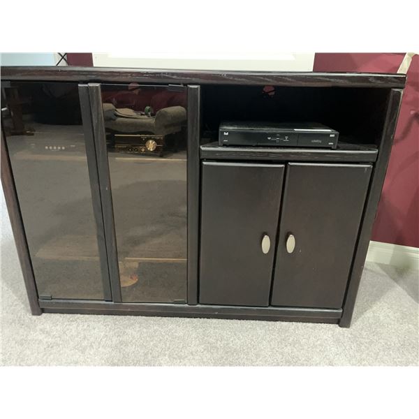 Dark Wood Media Cabinet With Glass Doors