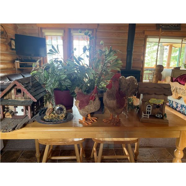 Decorative Chicken Figures and Birdhouses Lot