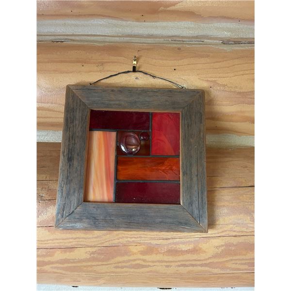 Framed Red Stained Glass Panel