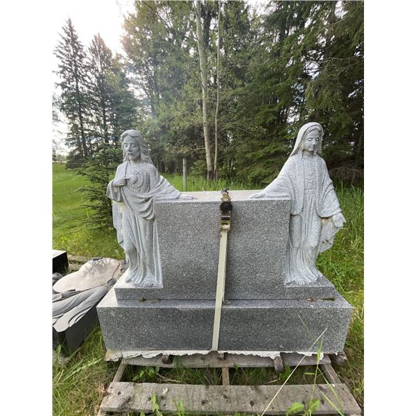 Granite Monument With Jesus and Mary Statues